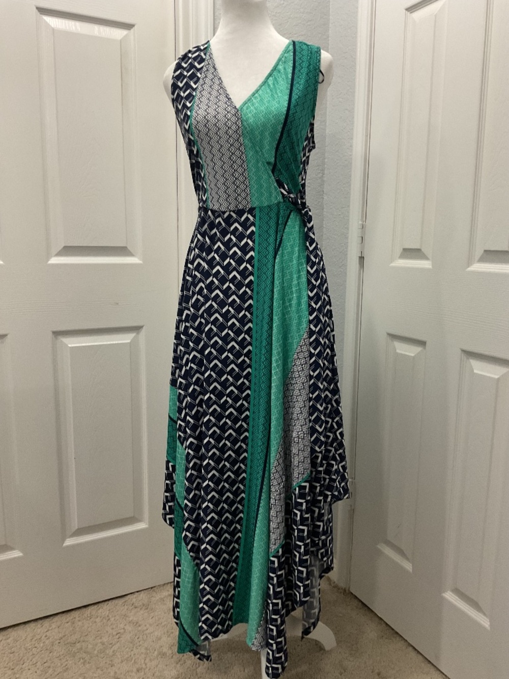 Flowy Sleeveless Wrap Maxi Dress- Asymmetrical Hem